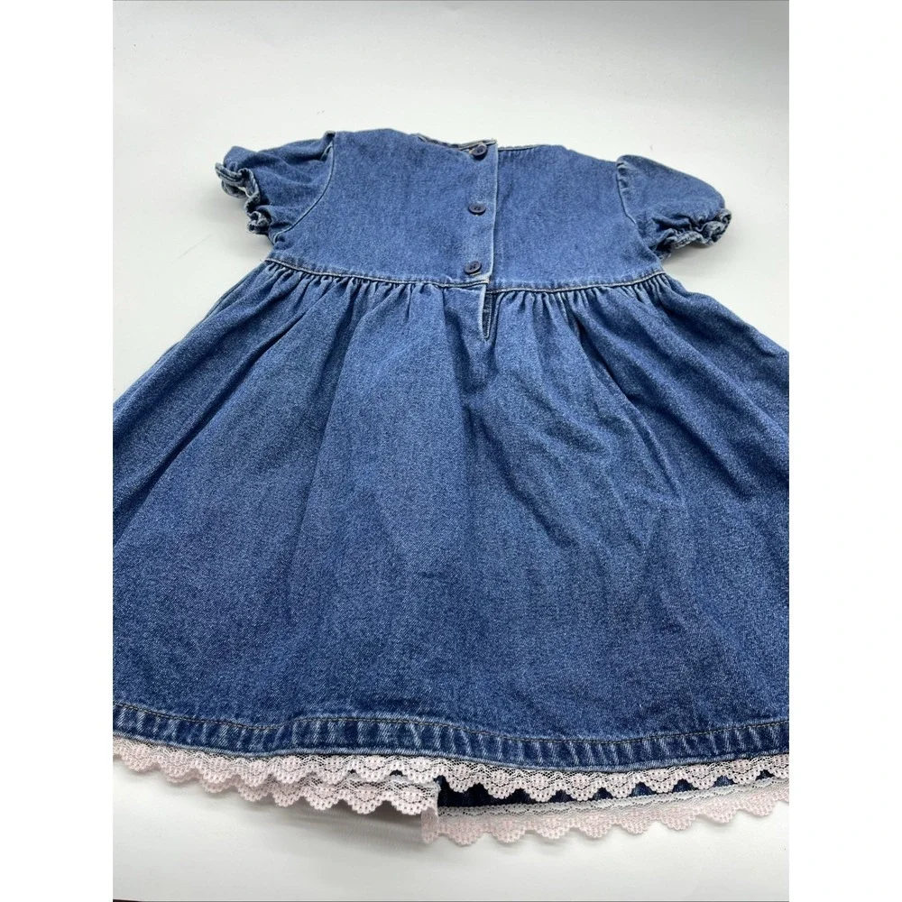 Vintage Sweet Heart Rose denin jean Dress Sz 3 T Floral Butterfly‎ Cap Sleeve